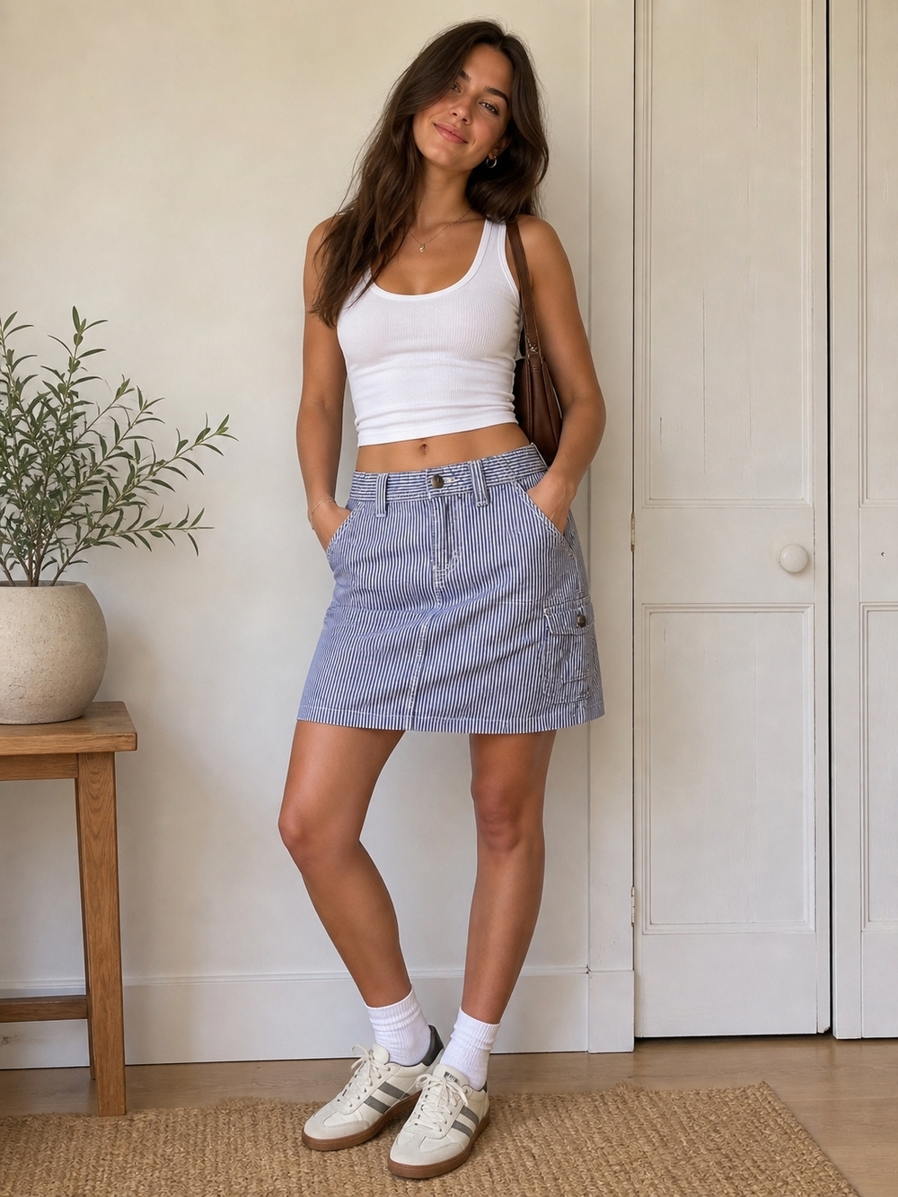Bass Blue Pinstripe Cotton Mini Skirt